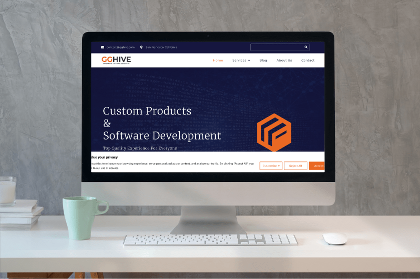 Computer screen showing the website of software company, GG Hive.